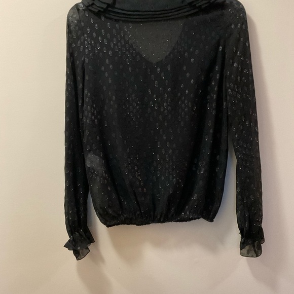 LOVE MOSCHINO Black Silk Sheer Dotted Long Sleeve Top Size 8 - Picture 3 of 7